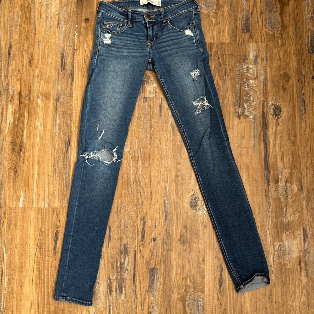 Women's Distressed Blue Jeans Low Waisted